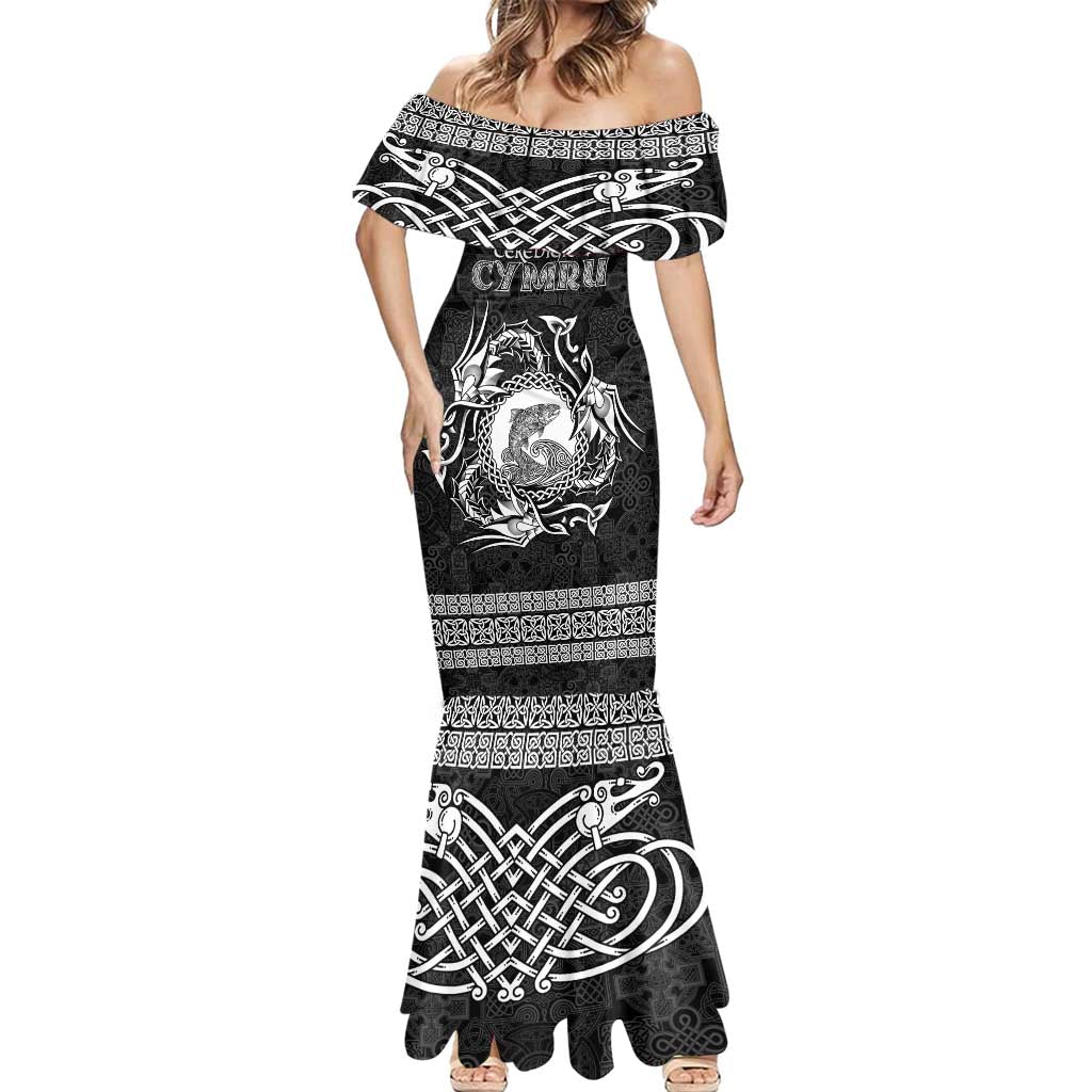 Personalized Cardiganshire Ceredigion Mermaid Dress Black Leaping Salmon Celtic-inspired - Wonder Print Shop