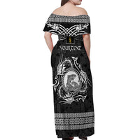 Personalized Cardiganshire Ceredigion Off Shoulder Maxi Dress Black Leaping Salmon Celtic-inspired - Wonder Print Shop