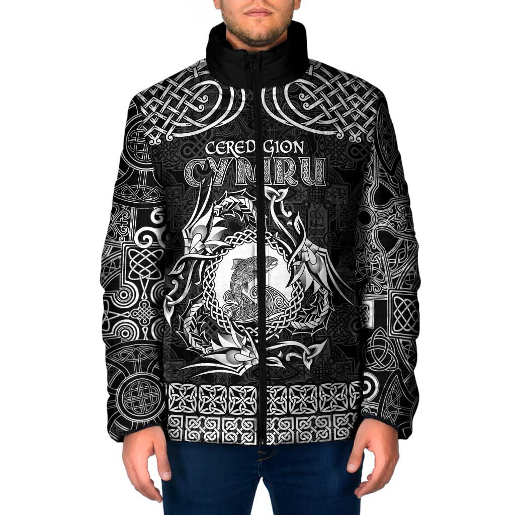 Personalized Cardiganshire Ceredigion Padded Jacket Black Leaping Salmon Celtic-inspired - Wonder Print Shop