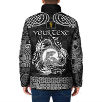 Personalized Cardiganshire Ceredigion Padded Jacket Black Leaping Salmon Celtic-inspired - Wonder Print Shop