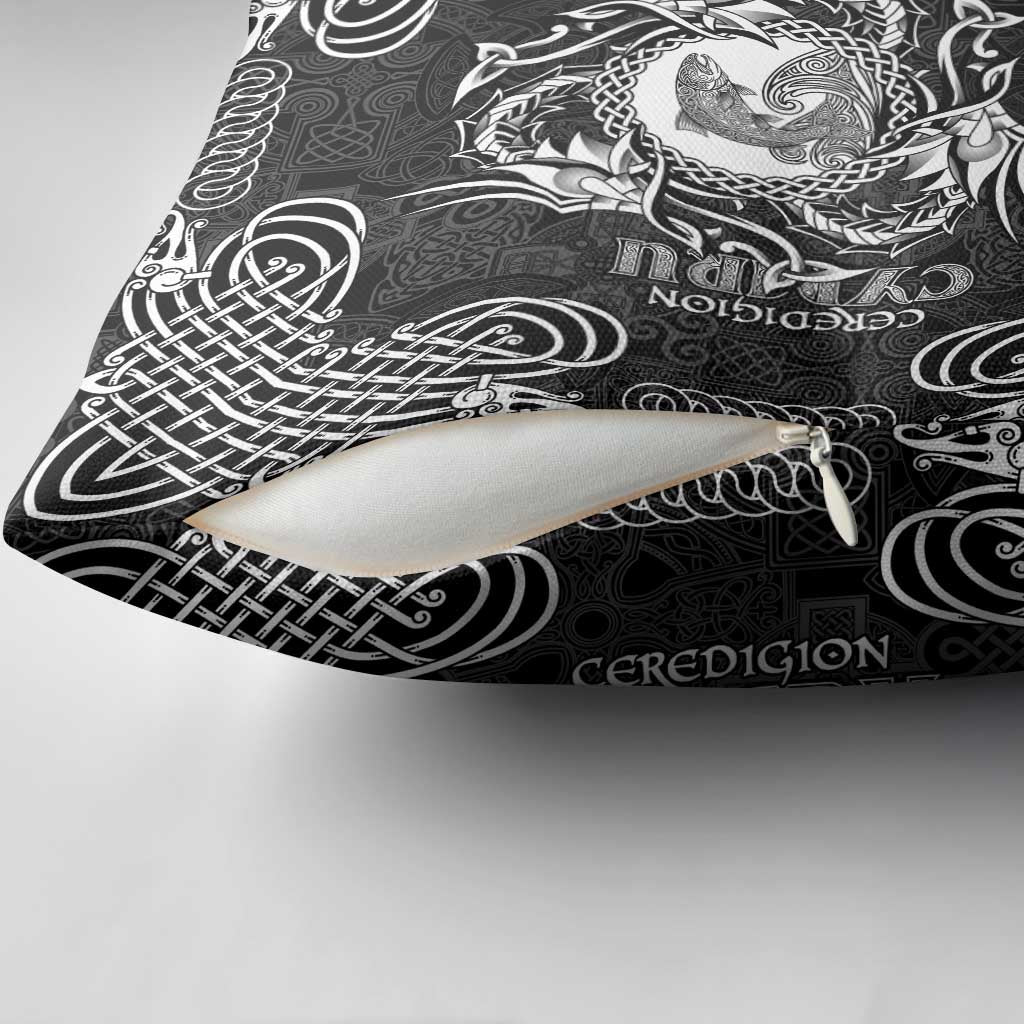 Personalized Cardiganshire Ceredigion Pillow Cover Black Leaping Salmon Celtic-inspired - Wonder Print Shop