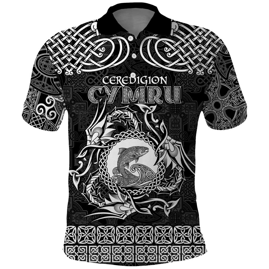 Personalized Cardiganshire Ceredigion Polo Shirt Black Leaping Salmon Celtic-inspired - Wonder Print Shop