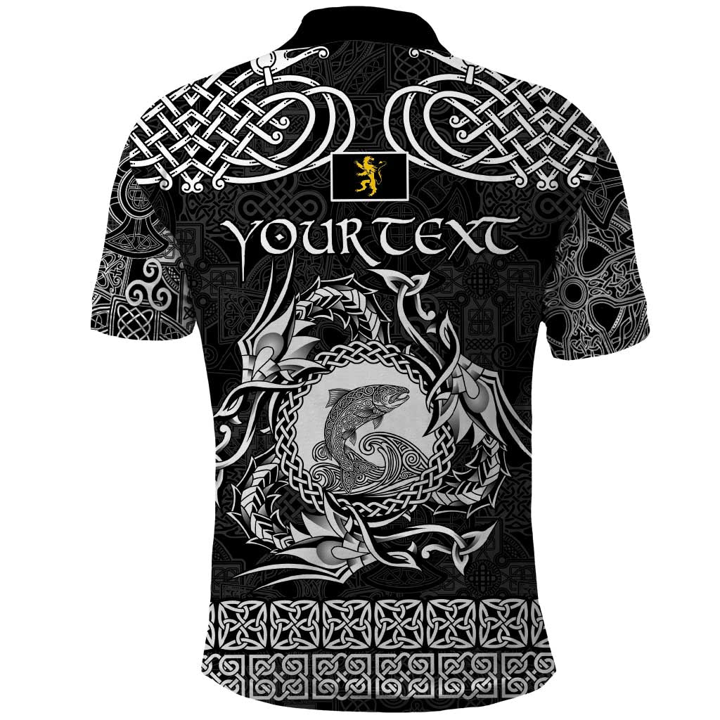 Personalized Cardiganshire Ceredigion Polo Shirt Black Leaping Salmon Celtic-inspired - Wonder Print Shop