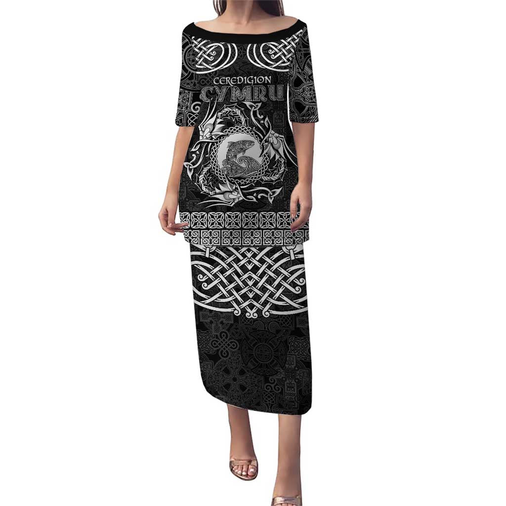 Personalized Cardiganshire Ceredigion Puletasi Black Leaping Salmon Celtic-inspired - Wonder Print Shop