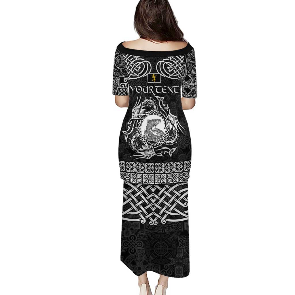 Personalized Cardiganshire Ceredigion Puletasi Black Leaping Salmon Celtic-inspired - Wonder Print Shop