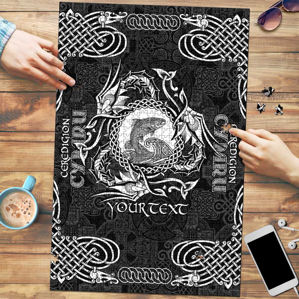 Personalized Cardiganshire Ceredigion Puzzle Black Leaping Salmon Celtic-inspired - Wonder Print Shop