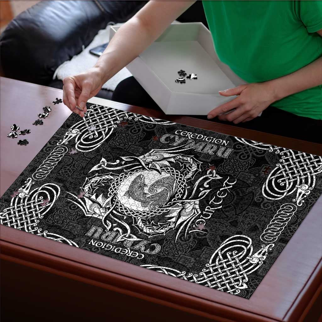 Personalized Cardiganshire Ceredigion Puzzle Black Leaping Salmon Celtic-inspired - Wonder Print Shop