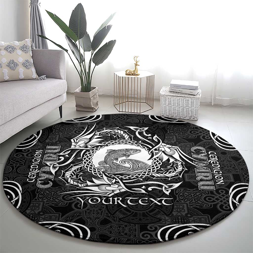 Personalized Cardiganshire Ceredigion Round Carpet Black Leaping Salmon Celtic-inspired - Wonder Print Shop