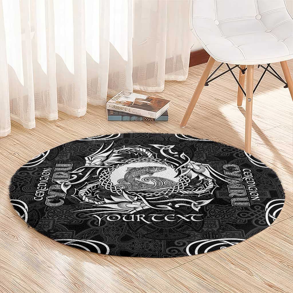 Personalized Cardiganshire Ceredigion Round Carpet Black Leaping Salmon Celtic-inspired - Wonder Print Shop