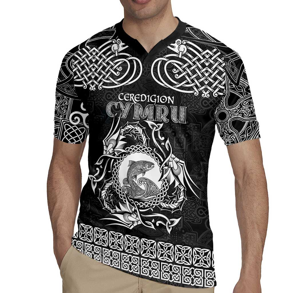 Personalized Cardiganshire Ceredigion Rugby Jersey Black Leaping Salmon Celtic-inspired - Wonder Print Shop