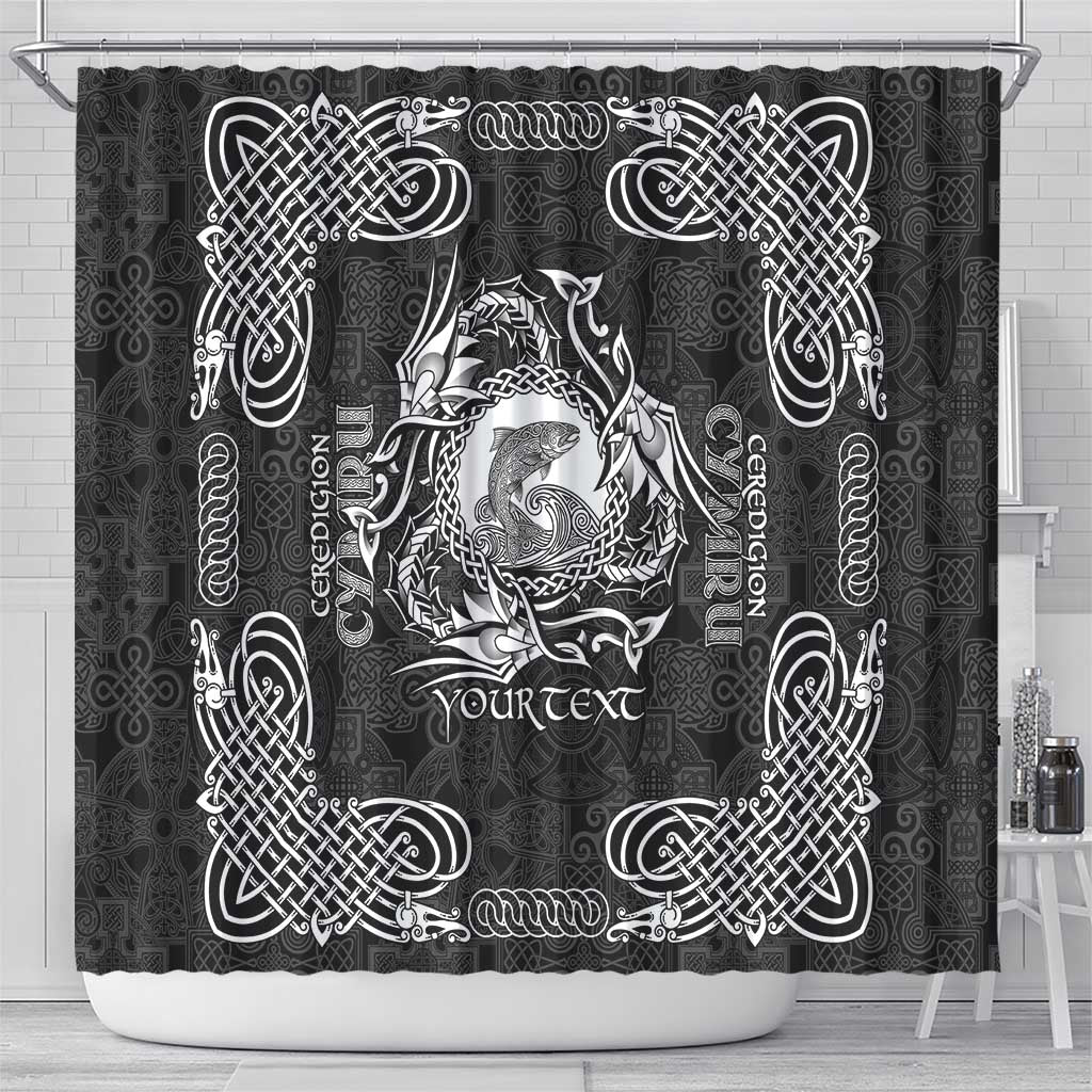 Personalized Cardiganshire Ceredigion Shower Curtain Black Leaping Salmon Celtic-inspired - Wonder Print Shop