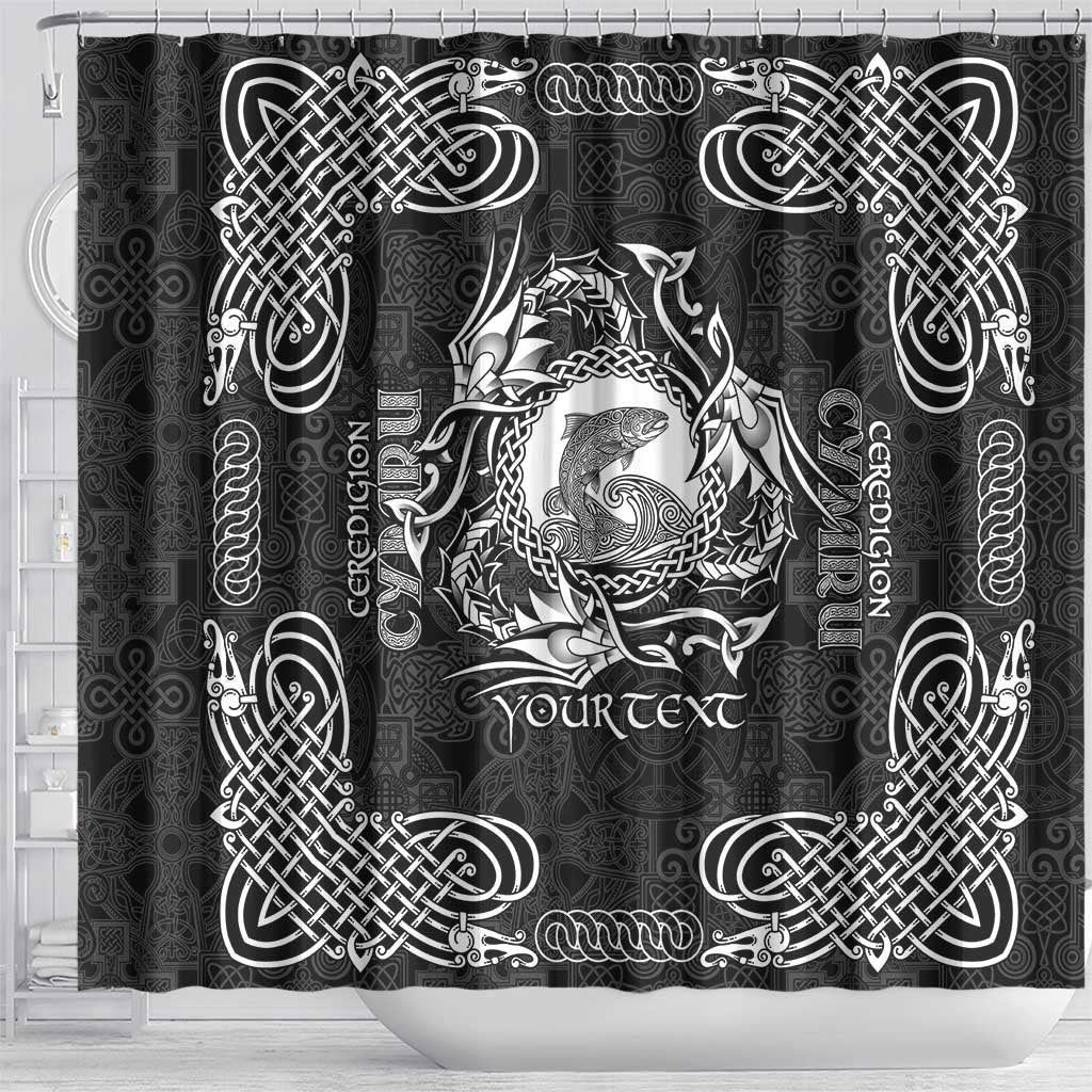 Personalized Cardiganshire Ceredigion Shower Curtain Black Leaping Salmon Celtic-inspired - Wonder Print Shop