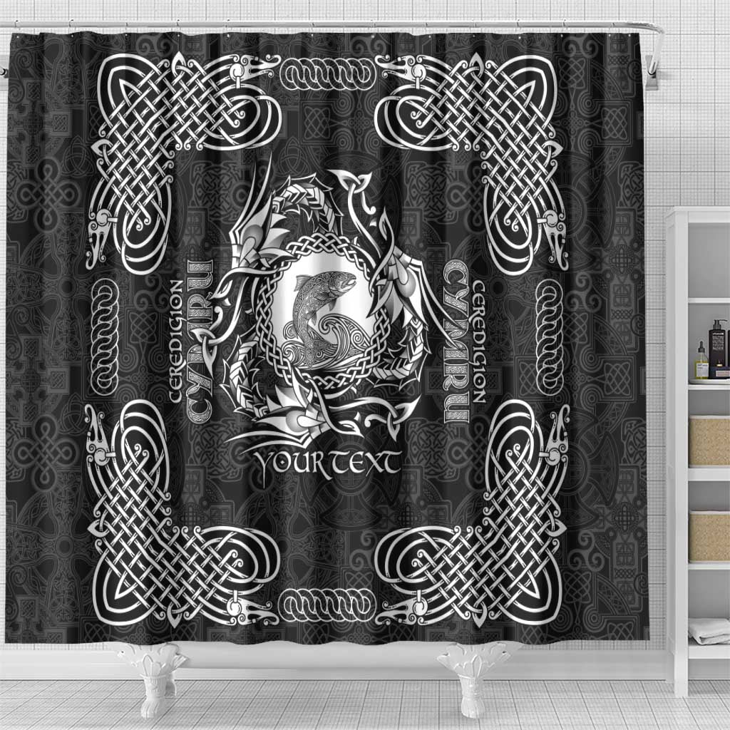 Personalized Cardiganshire Ceredigion Shower Curtain Black Leaping Salmon Celtic-inspired - Wonder Print Shop