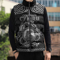 Personalized Cardiganshire Ceredigion Sleeveless Puffer Jacket Black Leaping Salmon Celtic-inspired - Wonder Print Shop