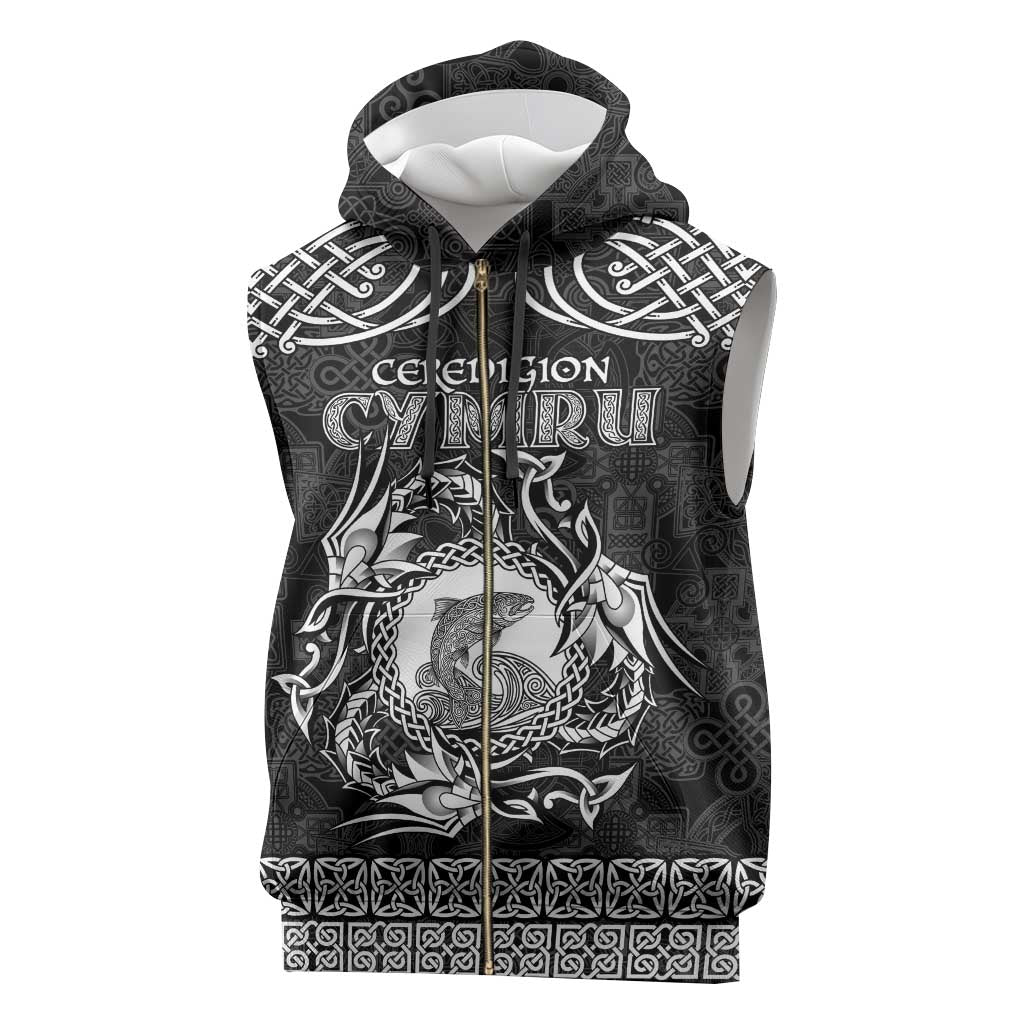 Personalized Cardiganshire Ceredigion Sleeveless Zip Hoodie Black Leaping Salmon Celtic-inspired - Wonder Print Shop