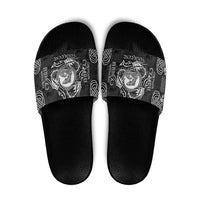 Personalized Cardiganshire Ceredigion Slide Sandals Black Leaping Salmon Celtic-inspired - Wonder Print Shop