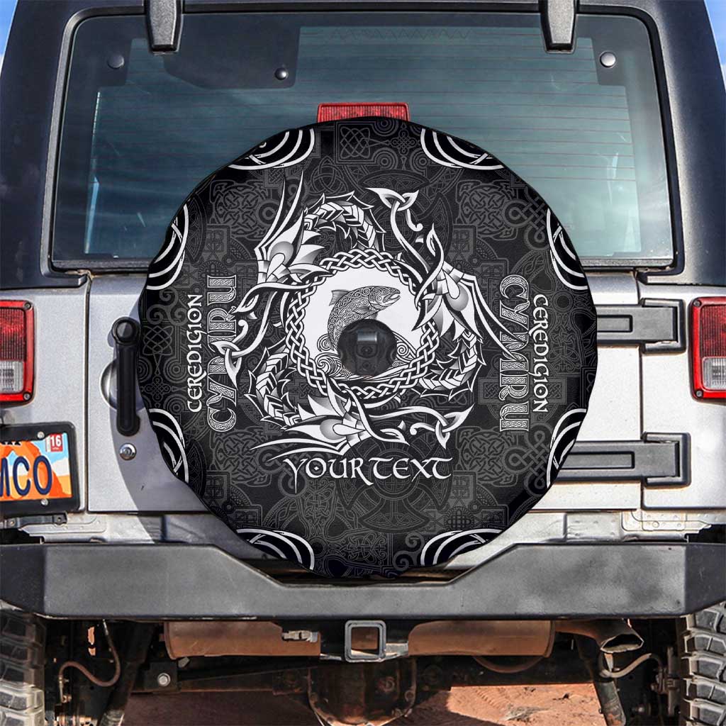 Personalized Cardiganshire Ceredigion Spare Tire Cover Black Leaping Salmon Celtic-inspired - Wonder Print Shop
