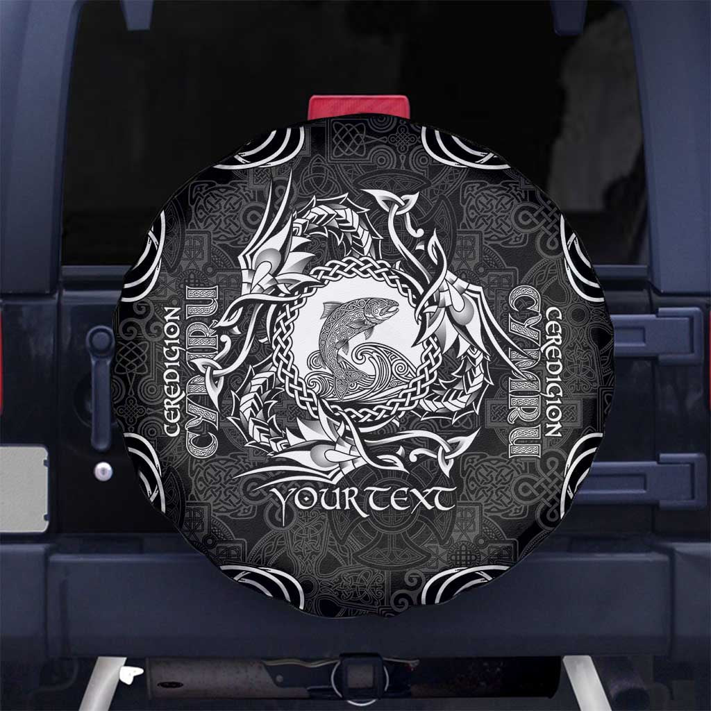 Personalized Cardiganshire Ceredigion Spare Tire Cover Black Leaping Salmon Celtic-inspired - Wonder Print Shop