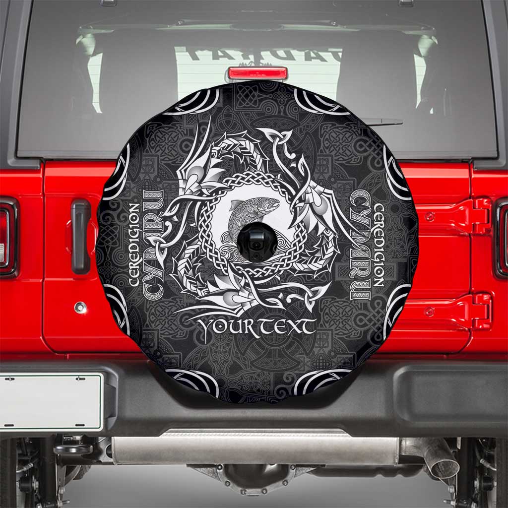 Personalized Cardiganshire Ceredigion Spare Tire Cover Black Leaping Salmon Celtic-inspired - Wonder Print Shop