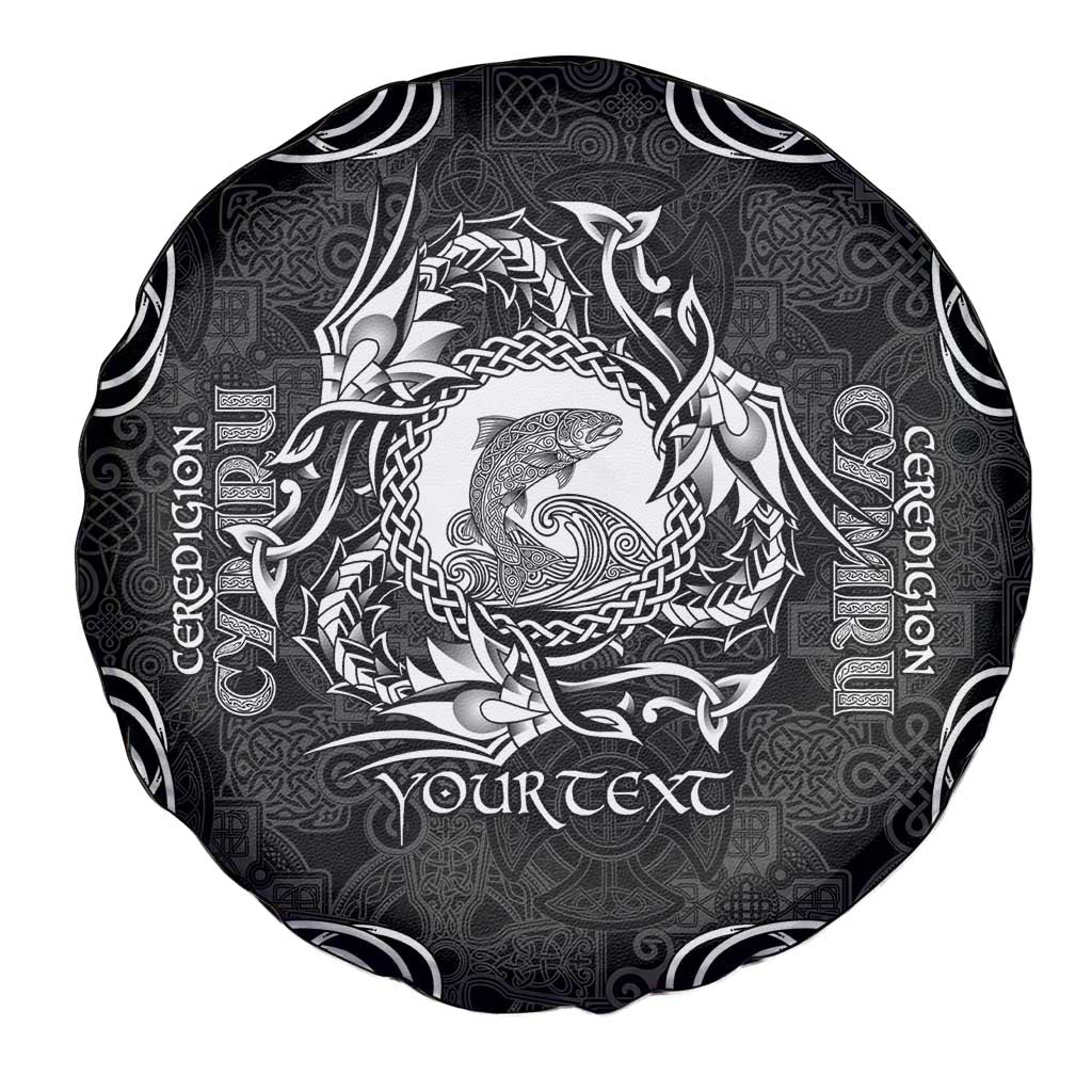 Personalized Cardiganshire Ceredigion Spare Tire Cover Black Leaping Salmon Celtic-inspired - Wonder Print Shop