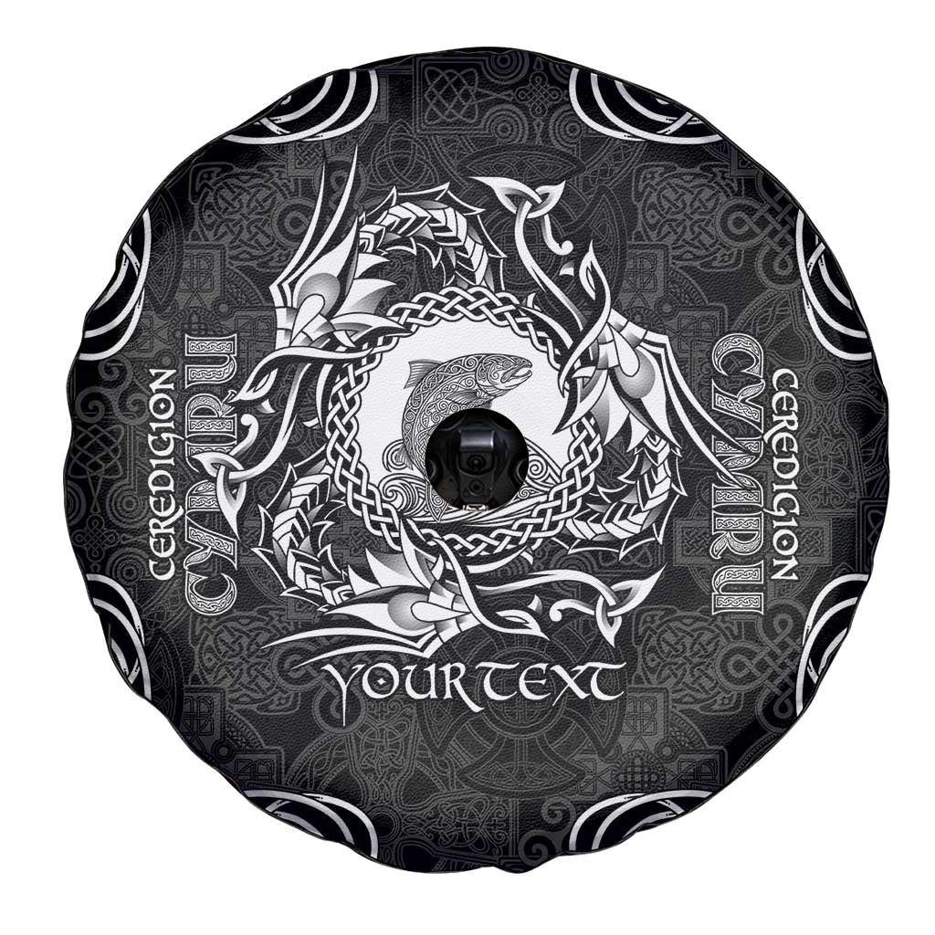 Personalized Cardiganshire Ceredigion Spare Tire Cover Black Leaping Salmon Celtic-inspired - Wonder Print Shop