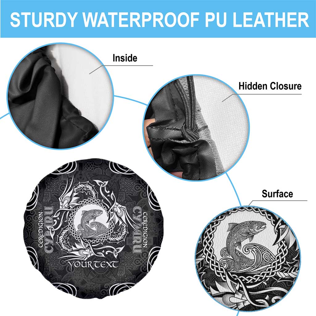 Personalized Cardiganshire Ceredigion Spare Tire Cover Black Leaping Salmon Celtic-inspired - Wonder Print Shop