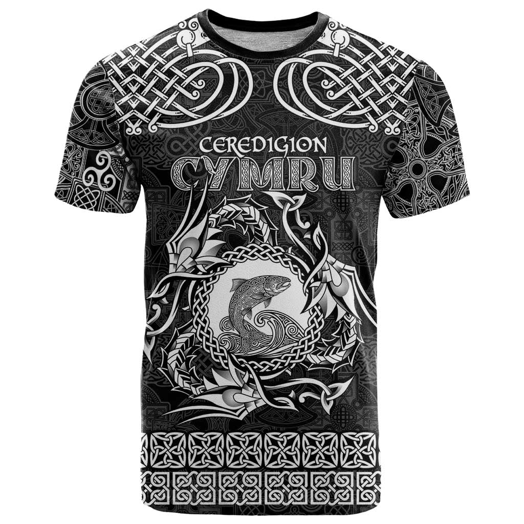 Personalized Cardiganshire Ceredigion T Shirt Black Leaping Salmon Celtic-inspired - Wonder Print Shop