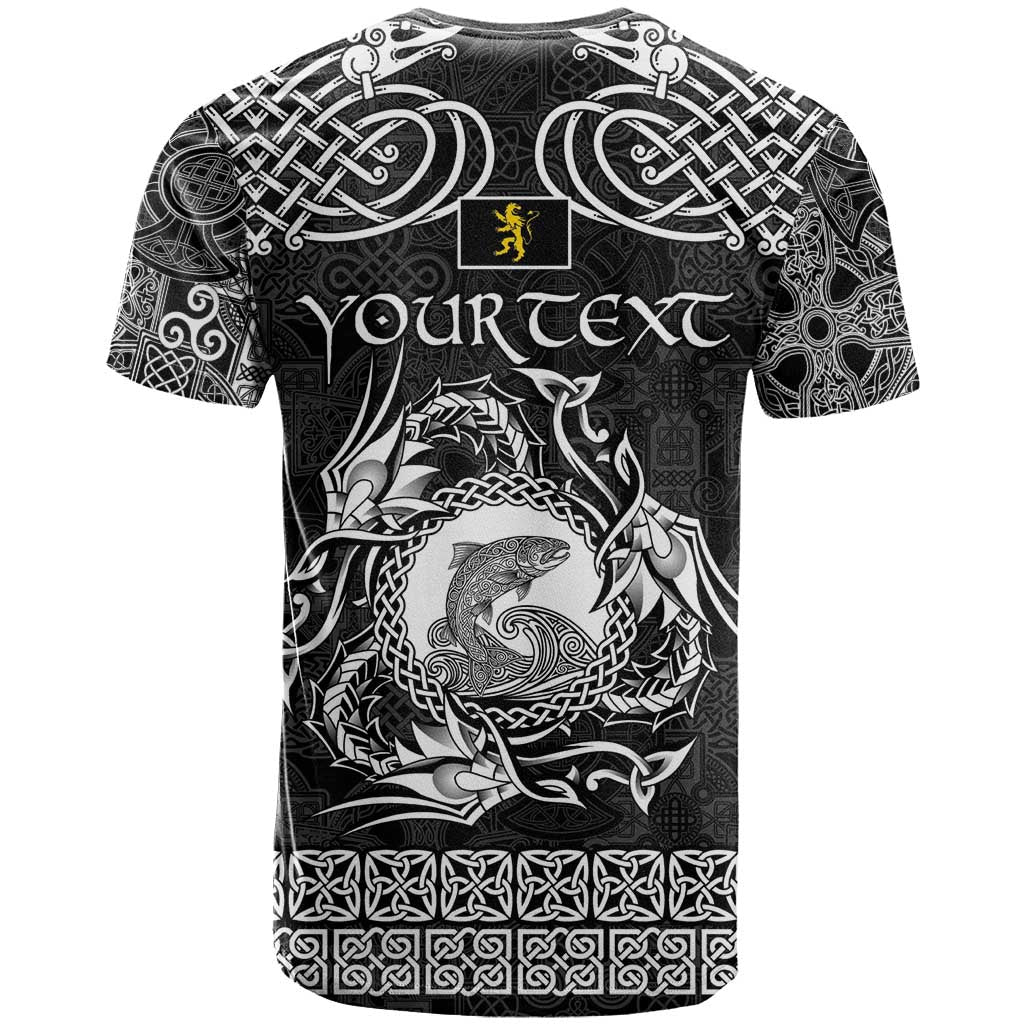 Personalized Cardiganshire Ceredigion T Shirt Black Leaping Salmon Celtic-inspired - Wonder Print Shop