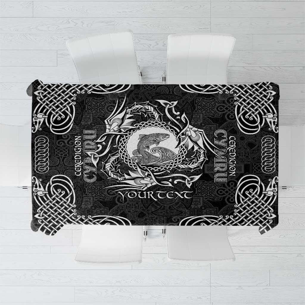 Personalized Cardiganshire Ceredigion Tablecloth Black Leaping Salmon Celtic-inspired - Wonder Print Shop