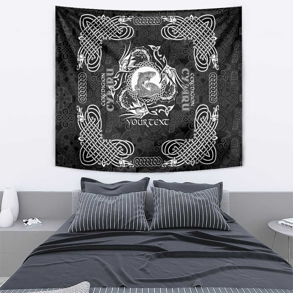 Personalized Cardiganshire Ceredigion Tapestry Black Leaping Salmon Celtic-inspired - Wonder Print Shop