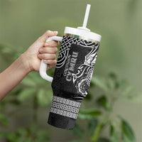 Personalized Cardiganshire Ceredigion Tumbler With Handle Black Leaping Salmon Celtic-inspired - Wonder Print Shop