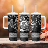 Personalized Cardiganshire Ceredigion Tumbler With Handle Black Leaping Salmon Celtic-inspired - Wonder Print Shop