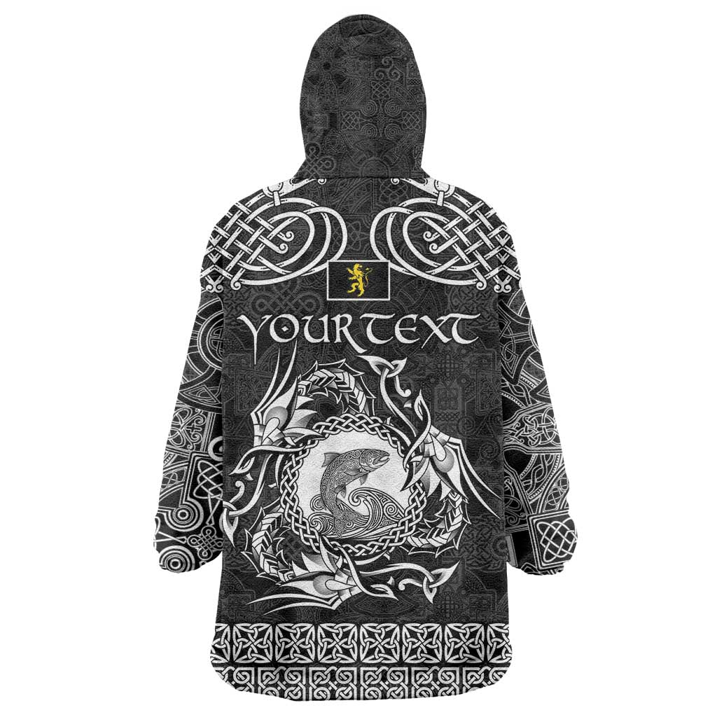 Personalized Cardiganshire Ceredigion Wearable Blanket Hoodie Black Leaping Salmon Celtic-inspired - Wonder Print Shop