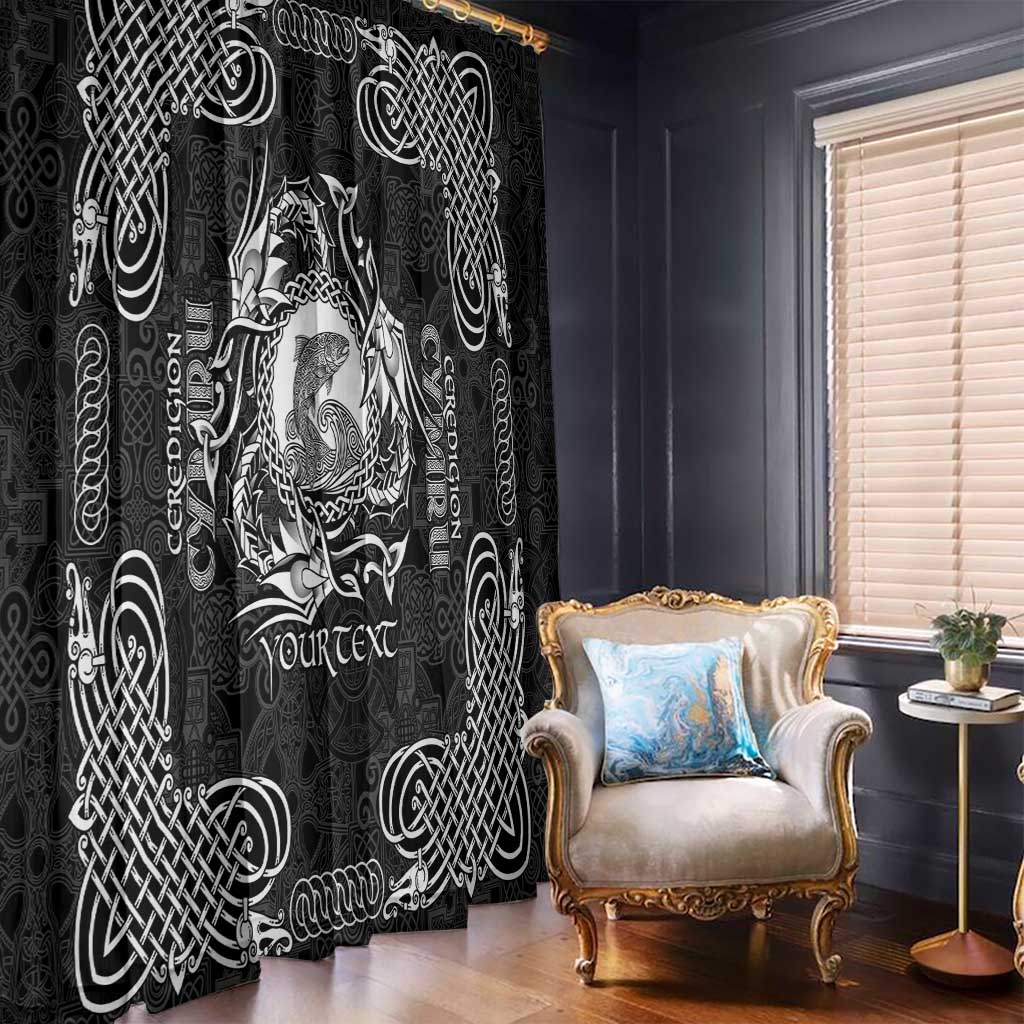 Personalized Cardiganshire Ceredigion Window Curtain Black Leaping Salmon Celtic-inspired - Wonder Print Shop