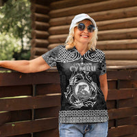 Personalized Cardiganshire Ceredigion Women Polo Shirt Black Leaping Salmon Celtic-inspired - Wonder Print Shop