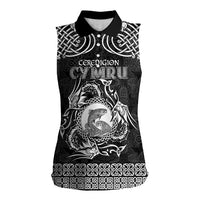 Personalized Cardiganshire Ceredigion Women Sleeveless Polo Shirt Black Leaping Salmon Celtic-inspired - Wonder Print Shop