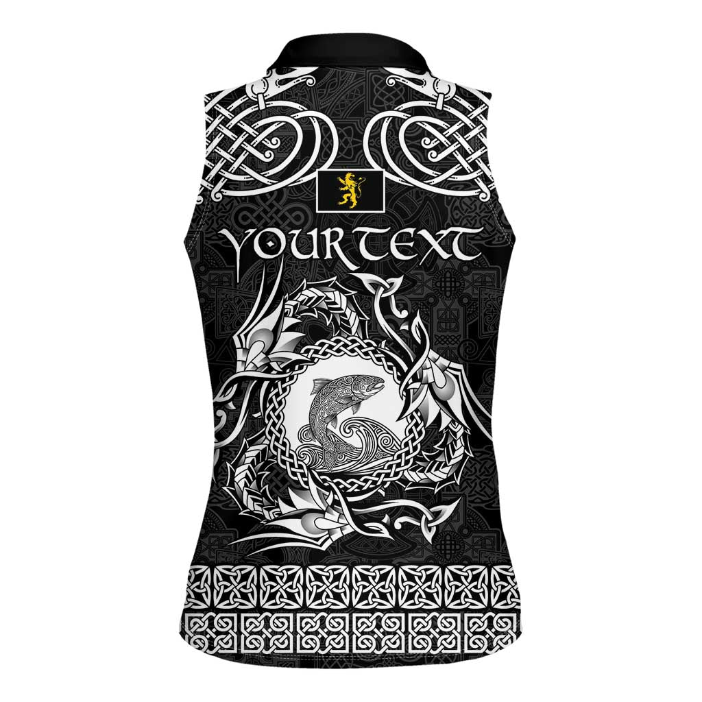 Personalized Cardiganshire Ceredigion Women Sleeveless Polo Shirt Black Leaping Salmon Celtic-inspired - Wonder Print Shop