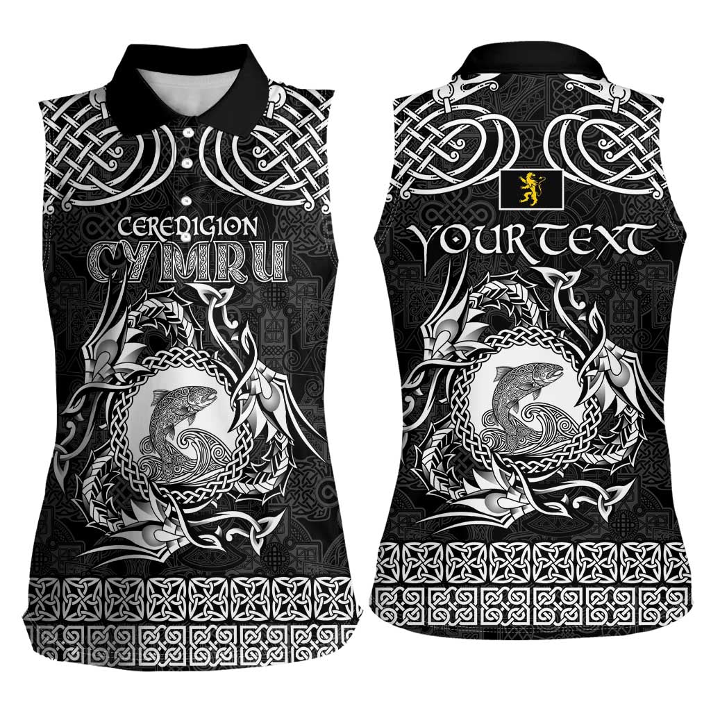Personalized Cardiganshire Ceredigion Women Sleeveless Polo Shirt Black Leaping Salmon Celtic-inspired - Wonder Print Shop