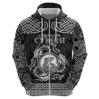 Personalized Cardiganshire Ceredigion Zip Hoodie Black Leaping Salmon Celtic-inspired - Wonder Print Shop