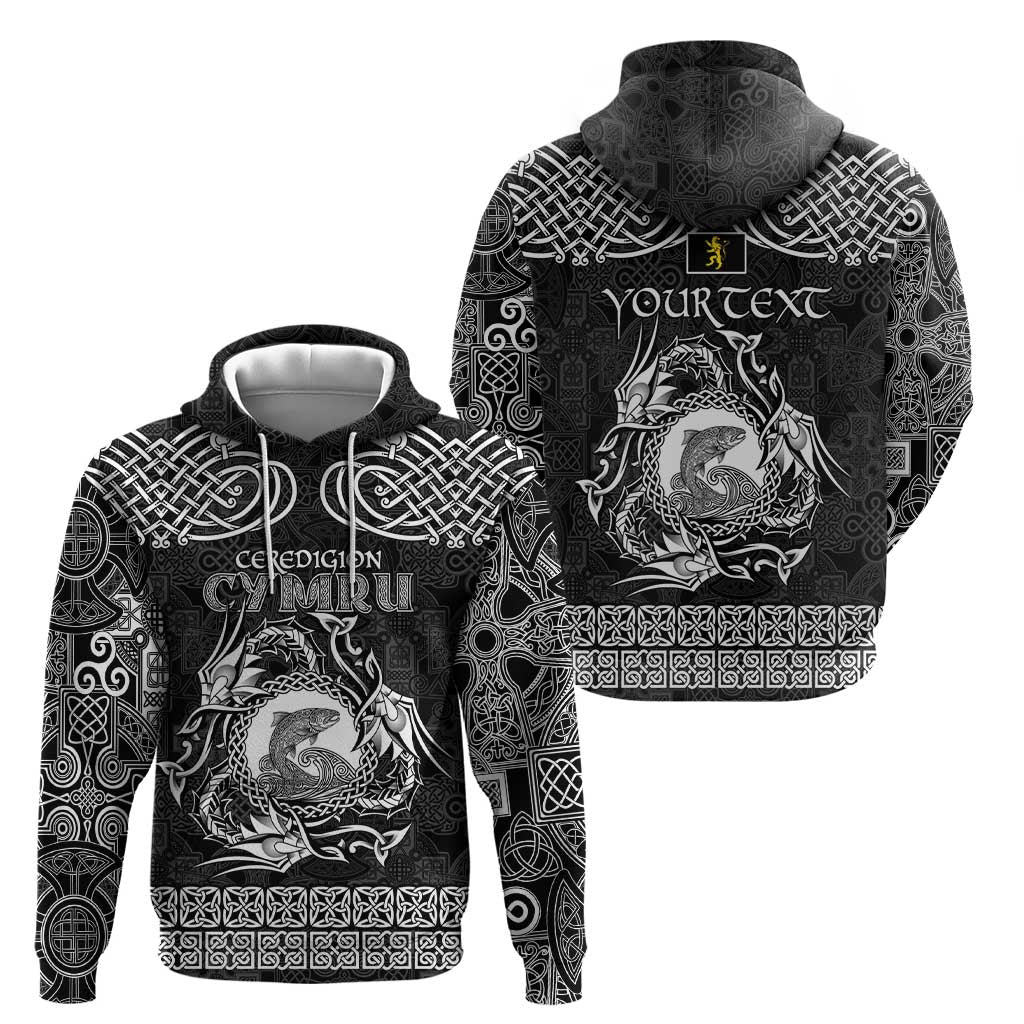 Personalized Cardiganshire Ceredigion Zip Hoodie Black Leaping Salmon Celtic-inspired - Wonder Print Shop