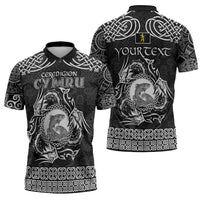 Personalized Cardiganshire Ceredigion Zipper Polo Shirt Black Leaping Salmon Celtic-inspired - Wonder Print Shop