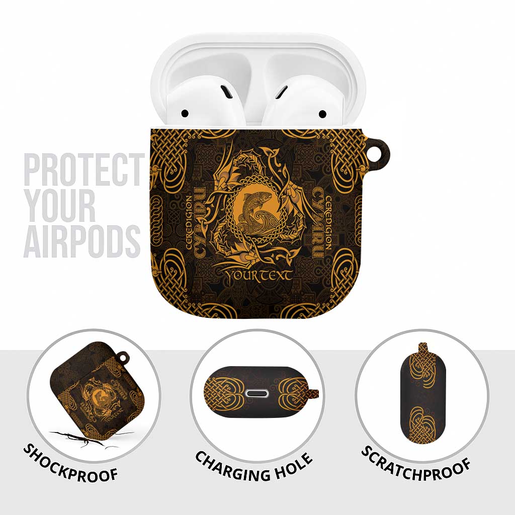 Personalized Cardiganshire Ceredigion AirPods Case Gold Leaping Salmon Celtic-inspired - Wonder Print Shop
