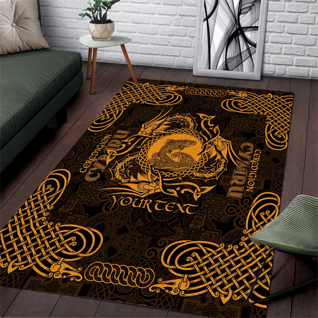 Personalized Cardiganshire Ceredigion Area Rug Gold Leaping Salmon Celtic-inspired - Wonder Print Shop