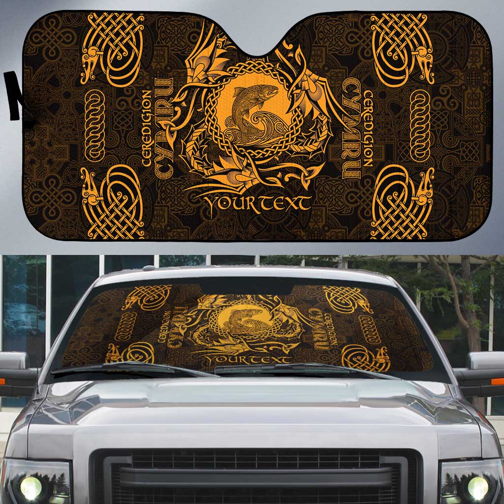 Personalized Cardiganshire Ceredigion Auto Sun Shade Gold Leaping Salmon Celtic-inspired - Wonder Print Shop
