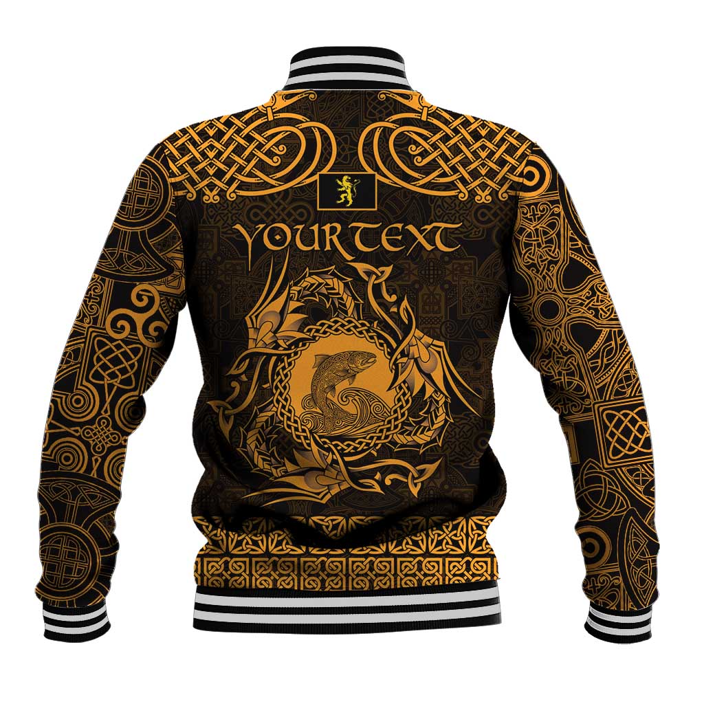 Personalized Cardiganshire Ceredigion Baseball Jacket Gold Leaping Salmon Celtic-inspired - Wonder Print Shop