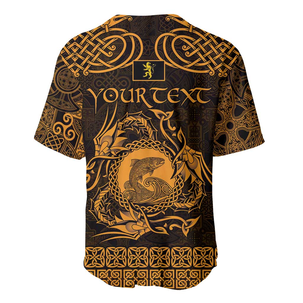 Personalized Cardiganshire Ceredigion Baseball Jersey Gold Leaping Salmon Celtic-inspired - Wonder Print Shop