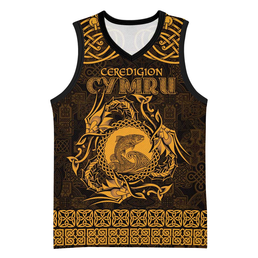 Personalized Cardiganshire Ceredigion Basketball Jersey Gold Leaping Salmon Celtic-inspired - Wonder Print Shop