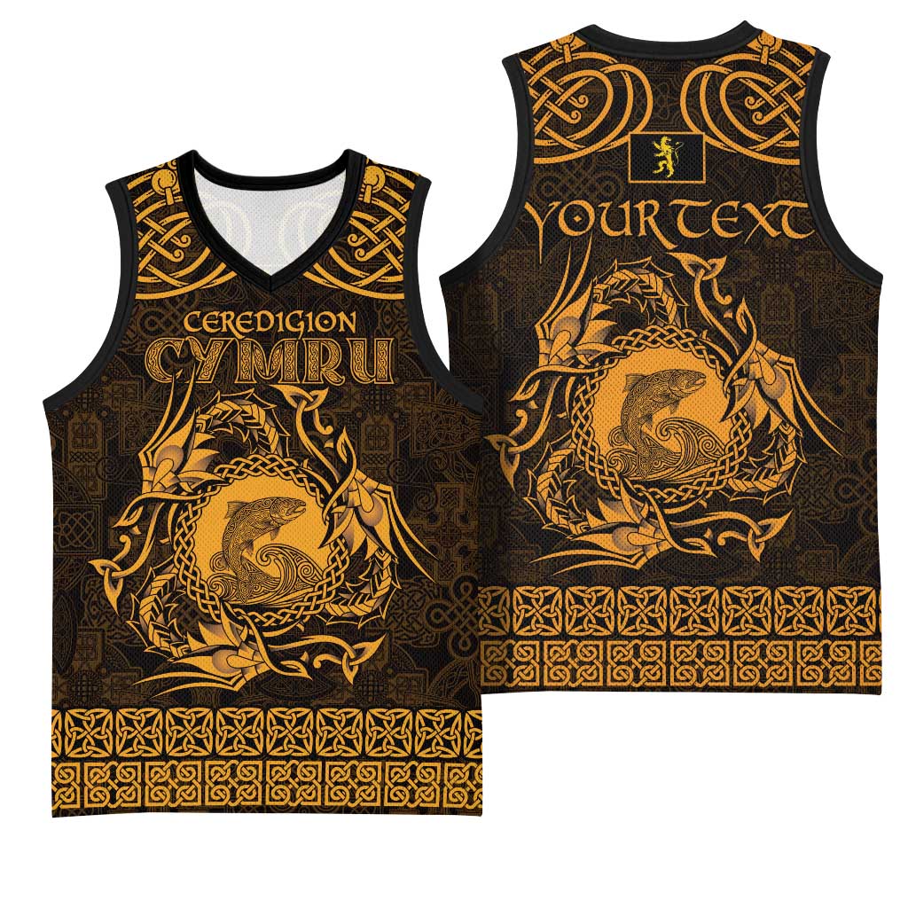 Personalized Cardiganshire Ceredigion Basketball Jersey Gold Leaping Salmon Celtic-inspired - Wonder Print Shop