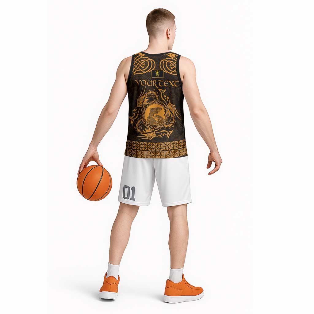 Personalized Cardiganshire Ceredigion Basketball Jersey Gold Leaping Salmon Celtic-inspired - Wonder Print Shop