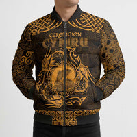 Personalized Cardiganshire Ceredigion Bomber Puffer Jacket Gold Leaping Salmon Celtic-inspired - Wonder Print Shop